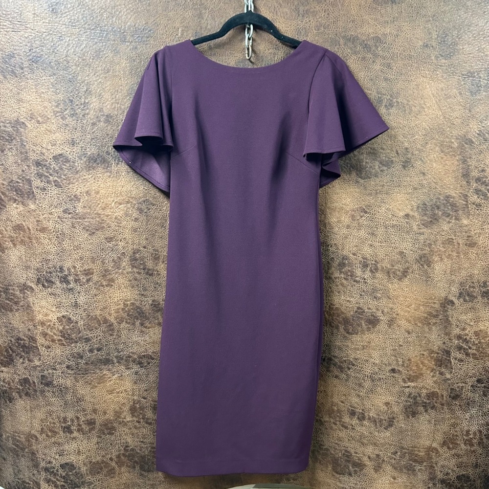 Calvin Klein 4 Plum Purple Cape Sleeve‎ V Back Zipper Bridesmaid Wedding Guest